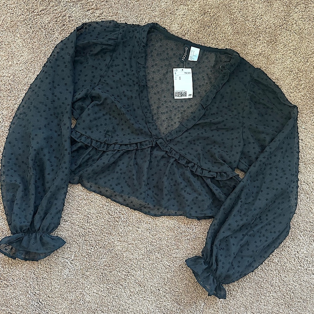 NWT H&M Black Sheer Long Sleeve Top M